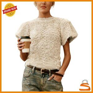 Fuzzy Knit Cropped Sweater with Puff Sleeves - Vintage Inspired Pullover